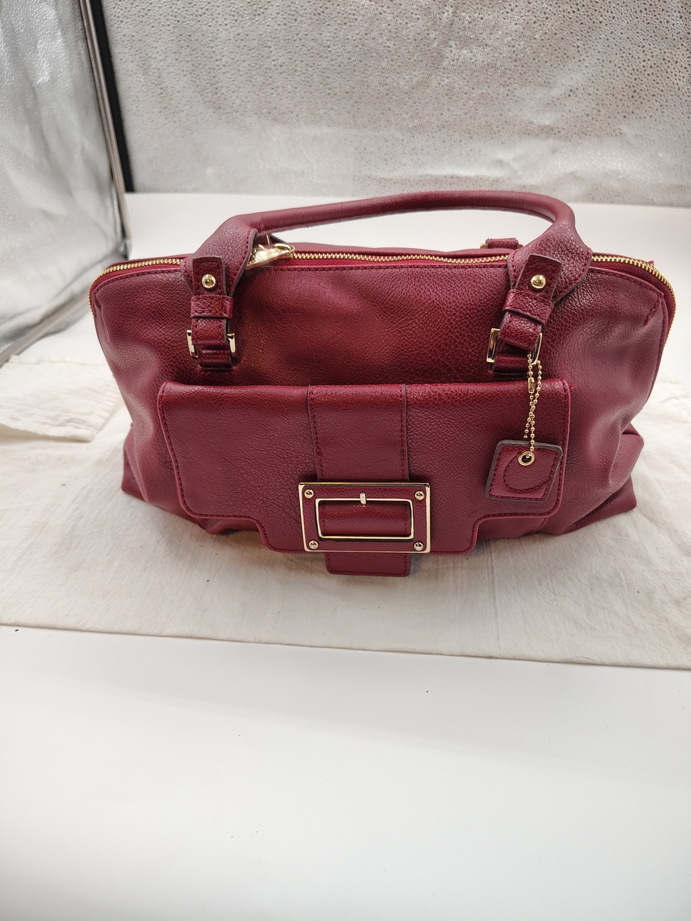 Classic Liz Claiborne New York Burgundy Leather Satchel Handbag -